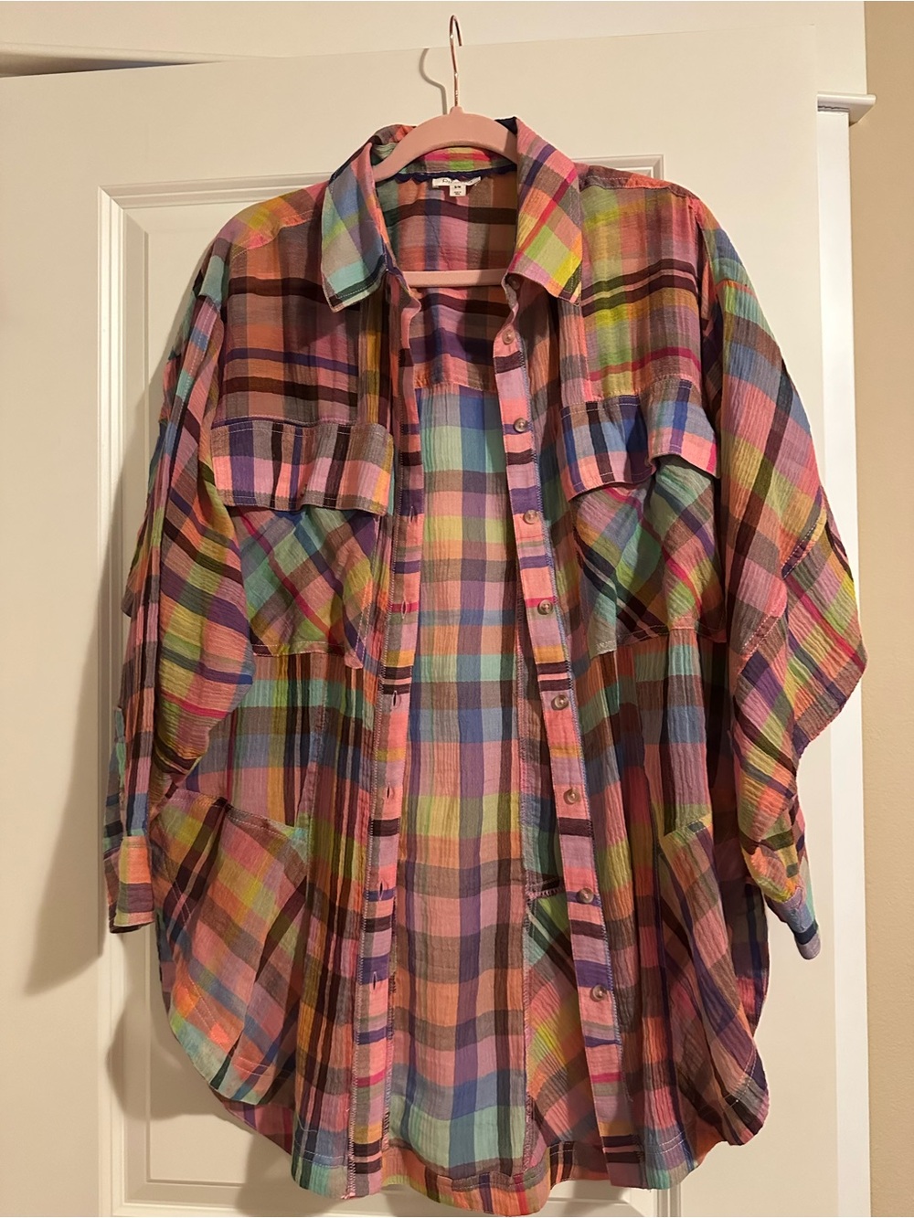 Pilcro Multicolor Pastel Plaid Button-Up